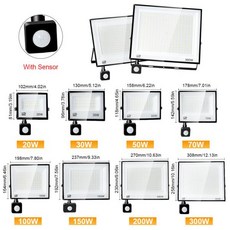 AC175-265V IP66 LED 투광 조명 PIR 모션 센서 20W 정원 거리 차고 완벽방수, 05 200W, 01 2700-9999 K, 02 AC220V(175-265V)