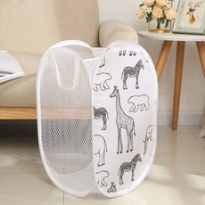 생활해랑 동물프린트 원터치 접이식 매쉬 빨래바구니, 화이트