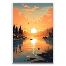 호숫가 엽서 스타일 일러스트 포스터 - 모험을 위한 다채로운 아름다운 자연 포스터 - 30.5 x 45.7cm 액자 없는 포스터 - 45.4kg 광택 용지에 프리미엄 포스터 -, 호숫가 엽서 스타일 일러스트 포스터 - 모험을 위한 다