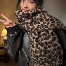 尊宿 圍巾 圍脖 女生圍巾 韓國 豹紋高級感仿羊毛捲雙麵圍巾 女保暖時髦復古圍脖