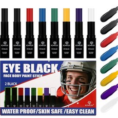Bowitzki 방수 언더 아이 블랙 스틱 스포츠 페이스 페인트 바디 마커 메이크업 선수 소프트볼 스터프 라크로스 야구 드립 풋볼 기어 게임 액세서리 선물 8가지 색상 아이블랙, Bowitzki 방수 언더 아이 블랙 스틱 스포츠 페이