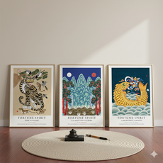 호작도 어변성룡도 일월오봉도 3종 프리미엄 포스터 세트 A3 민화 케데헌