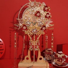 新中式婚慶團扇, 繁花 香檳五龍款,材料包膠水, 香檳