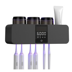 CozyTemp 스마트 칫솔 살균기 무선 충전식 자동 순환 살균 칫솔 UV 살균 건조기 대용량 3컵, 그레이