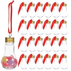 PRETYZOOM 크리스마스 전구 모양 장식품 25개 50ml 채울 수 있는 플라스틱 부즈 볼 스크류 오프 캡 포함 트리 장식용 295180, PRETYZOOM 크리스마스 전구 모양 장식품 25개,