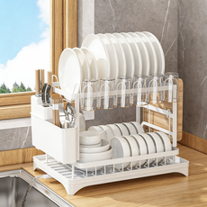 CIVILEE 자동 물빠짐 식기 건조대 대용량 주방 선반 싱크대 설거지 정리대, 1개, 흰색, 2단