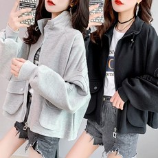 여성 오버핏 차이나 넥 집업 베이직 캐주얼 데일리 크롭자켓 점퍼 아우터 빅사이즈 맨투맨 재킷 봄가을