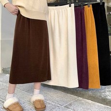 쌍문상회 빅사이즈 허리밴딩 니트골지 롱스커트 뒷트임 일자핏