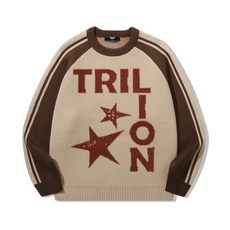 트릴리온 TRILLION 워셔블 레글런 헤어리 그래픽 트랙 니트_베이지