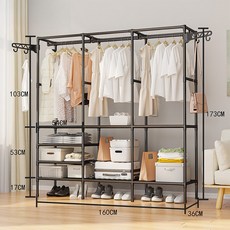 BiimTee옷장 다기능 조합 철제 옷장 조립식 드레스룸 시스템 행거, 블랙