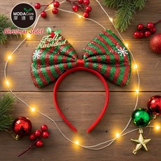 摩達客 聖誕可愛大蝴蝶結髮箍 - 耶誕派對交換禮物 - 多色可選, 1個, 紅綠色, 紅綠色