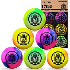 ACE 하키 레인보우 스트리트 볼 - 메쉬 백이 포함된 6팩 롤러 및 DEK 하키용 노바운스 야외 플레이 공식 사이즈 2 58 가시성이 높은 밝은 색상 PVC 빌드