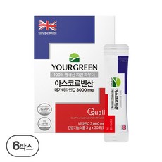 [유어그린] 비타민C 아스코르빈산 / 약사전문배합 영국산 메가비타민 3000 고함량, 30회분, 90g, 6박스 30회분, 90g, 6박스