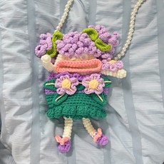 손뜨개 DIY 핸드메이드 소시지 모양 미니 가방 열쇠고리용 선물용, 25_진주끈포함퍼플걸키트, 1개