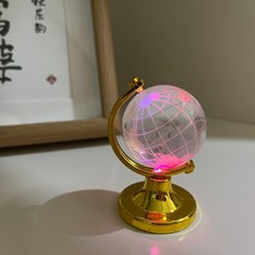 투명 크리스탈 지구본 소형 방꾸미기 인테리어 소품, 골드 크리스탈  조명 포함