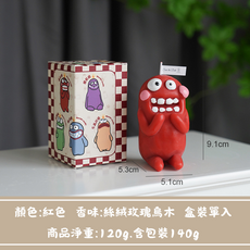 小怪獸造型香氛蠟燭 可愛造型擺飾, 1件, 120ml, 紅色驚訝怪_絲絨玫瑰烏木