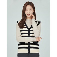 올포유 여성 스트라이프 꽈배기 조직 니트 베스트 ALSVM1121-199