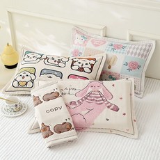 純棉紗布卡通兒童枕套 可愛動物圖案 透氣舒適, A類高密：歌唱鴨【單條裝】,40*60cm