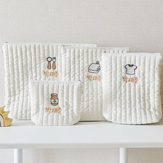 자수 이니셜 방수지퍼파우치 끈파우치 어린이집 유치원 여벌옷 기저귀 수건