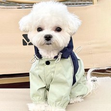 寵物雨衣 四腳工裝 撞色拚接 衝鋒衣 防水防風 貓咪 狗狗, 1個, 工裝拚接雨衣-綠色（沒有牽引孔）,S胸圍36背長25