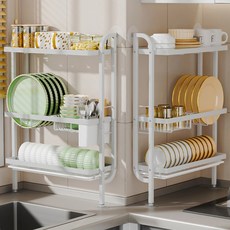 FONOW 식기건조대 그릇정리대 좁은 틈설거지건조대 펀치 프리 틈새식기건조대, 1개, 흰색, 3단