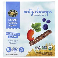 Love Child Organics Nature's Path Oaty Chomps™ 유기농 바 12개월 이상 블루베리 + 당근 개별 포장 5개 각 23g(0.8oz), Love Child Organics, Nature's, 1개