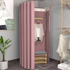 이동식 피팅룸 트랙 탈의실 도어 커텐 커튼 의류 선반 심플 매장 스톨, 5. 핑크 암막천+스틸 선반