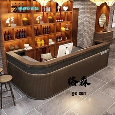 格森 復古收銀台轉角吧台 飯店餐廳酒吧餐飲酒櫃一體 網紅弧形客製化, 定製 深咖色+黑色圓角,定製 160x60x100cm, 1個