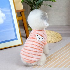寵物絨衣 寵物狗狗服裝 秋冬韓風條紋絨衣, 粉紅色,L, 1個