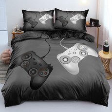 [ 1212568 ] 홀리조그 퀸 사이즈 이불 커버 세트 베개 포함 게이머 침실용 침구 세트 - 그레이 컬러 게임 패드 프린트 남아 및 여아에게 적합 재미있고 활기찬 분위기, 게이머2507, 1