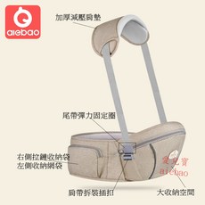 創新收納型腰凳三合一背巾 單獨背帶腰凳 四季透氣雙肩背帶, 收納款單肩卡其, 卡其