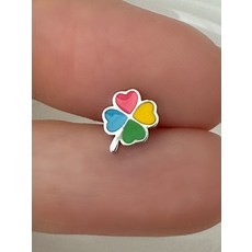 [써지컬스틸] 무지개 하트클로버 바벨 피어싱