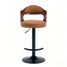 회전 높이조절 바 스툴 벤트우드 등받이 쿠션 카운터 의자 월넛, 1개, 갈색