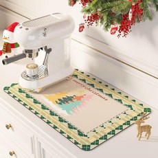 DK177 커피 매트 - 주방 카운터용 접시 건조 매트 얼룩 숨기기 방수 고무 뒷면으로 흡수성 주방 접시 랙 바 액세서리에 적합 (커피 바 48.3 x 30.5cm(19, 크리스마스 그린