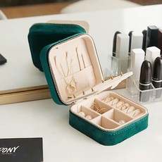 벨벳 지퍼 주얼리 보관함 여행 휴대용 2단 악세사리 케이스, 1개, 그린