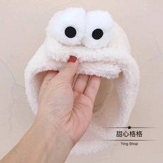 羊羔毛洗臉髮帶 寬邊魔術貼設計, 1個, 米白色前面黏貼款