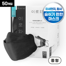 이로와 미세먼지 황사 보건용 마스크 중형 KF80, 50매입, 5개, 블랙