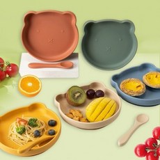 식품 등급 아기 식판 실리콘 흡착 일체형 자율 식사 어린이 식기 세트 이유식 볼 유아용, 1개, 100g