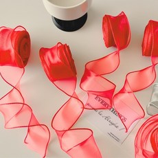 상일상회 크리스마스 리본 트리 오너먼트 선물 포장 오간디 끈, 레드, 40mm*9m, 1개