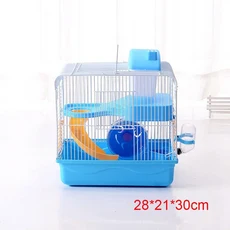 애완 동물 햄스터 케이지 럭셔리 휴대용 캐리어 러닝 휠 물병 음식 분지와 가정용 더블 레이어, blue C