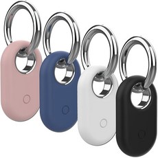 갤럭시 스마트태그 2와 호환되는 Rzttwl 4팩 홀더 케이스 키 링(레드 그린 핑크 블루)이 있는 2용 실리콘 GPS 트래커 보호 기능, Black/White/Pink/Blue, 4 Pack, 1개