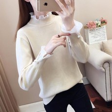 스웨터 가을 겨울 레이스 외 착용 2020 반 터틀넥 니트 블라우스 안감 루즈한 바람 상의