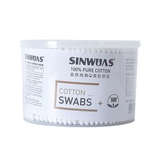 SINWUAS 純棉雙頭棉花棒 竹棒設計 圓盒裝500支, 1個, 圓盒竹棒_棉花棒_500入