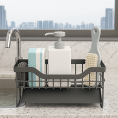 하스몰 주방 싱크대 물빠짐 수세미 세제통 다용도 행주걸이 거치대, 1개, 그레이