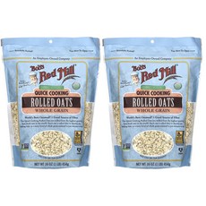 Bob's Red Mill 건강하고 맛있는 식사 간식용 빠른 조리 오가닉 통곡물 롤드 오트 납작 귀리 454g 2개