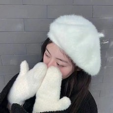 KUUM HAT SHOP 羊毛呢貝雷帽 聖誕主題裝飾 學生情侶畫家帽, 毛絨貝雷帽白色, 1個