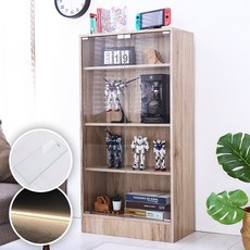 Akira MIT加高120公分展示收納櫃BO012 展示櫃 收納櫃 書櫃 公仔櫃 模型櫃 玻璃櫃, 漂流木紋+LED燈+換購玻璃層板