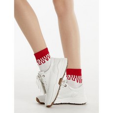 듀빅 여성 베이직 로고 자가드 크루 삭스 DE1WAO811LR, 라이트레드/FREE, 1개