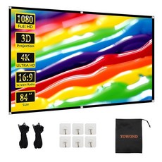 TOWOND 화면 84인치 없는 접이식 프로젝션 16 HD 4K 휴대용 영화 시어터 야외 실내 지원 양면 프로젝션용, 84 inch