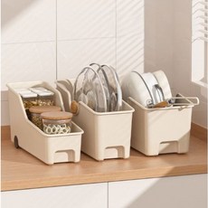 소소온 간편 슬라이드 주방 수납함 후라이팬 수납 라면 조미료 수납 바퀴형, 3개, 베이지